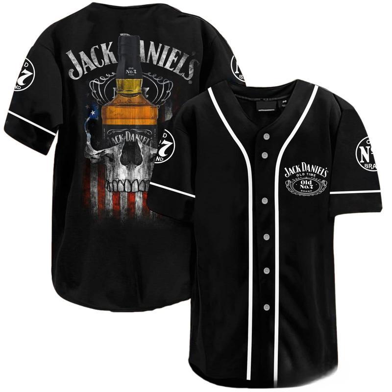 Stylish Jack Daniels Baseball Jersey for Whiskey, Premium Jack Daniel's Whiskey Barrel Camo Pattern Old Time Tennessee No.7 Button Unisex V Neck Baseball Jersey for Men and Women, Vintage Retro Whisky Holiday Liquid Alcohol Drinking Lover Fashion Tee