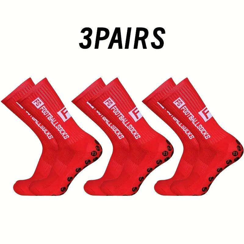 3pairs Men's Soccer Socks, Non-slip Football Socks, Breathable Wear-resistant Sport Socks For Basketball Running