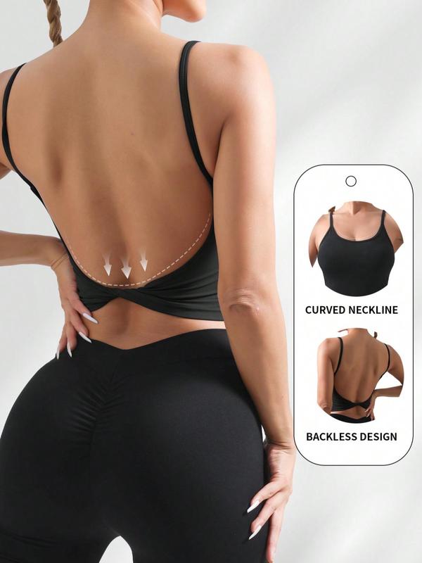 Women's Twist Backless Sports Bra,  Gym Sets for Women Solid Color High Stretch Sports Bra, Ladies Sportswear for Indoor Outdoor Wear