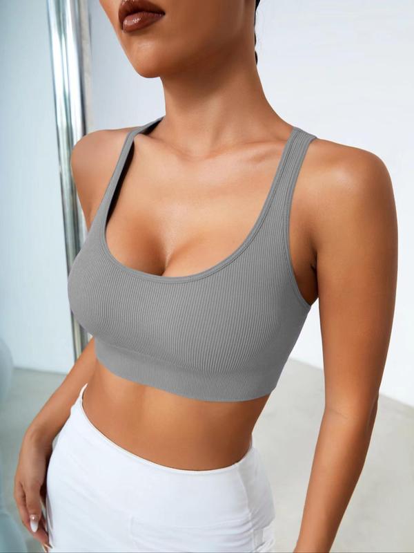 Women's Solid Criss Cross Backless Wireless Sports Bra, Breathable Comfortable Seamless Sports Bra, Ladies Sportswear for Indoor Outdoor Wear, Fall Outfits, Fallfreshness