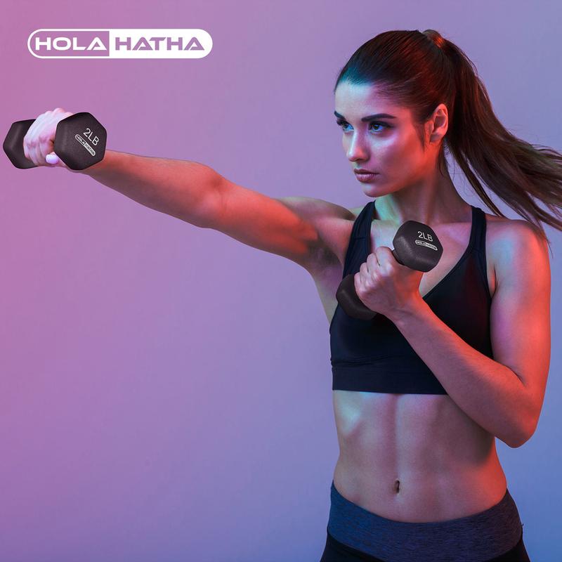 HolaHatha Neoprene Dumbbell Weight Set with Rack