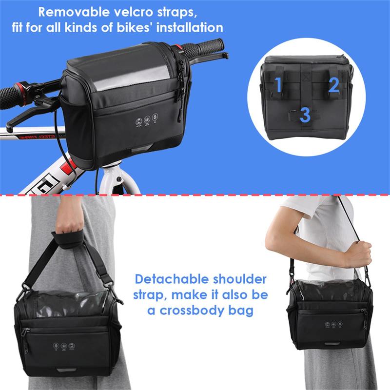 Bike Front Handlebar Bag, Large Reflective Bicycle Handlebar Basket Bag, Waterproof Storage Pannier for Bike Touchable Transparent Phone Holder Pouch