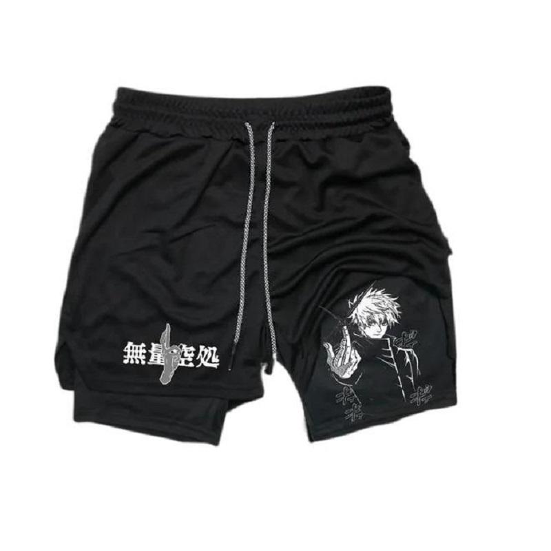 Men Shorts Anime Graphic Gym Shorts 2-in-1 Men Gym Shorts Summer Double Layer Sports Shorts with Inner Pocket Men Training Running Clothes Free shipping,Free delivery