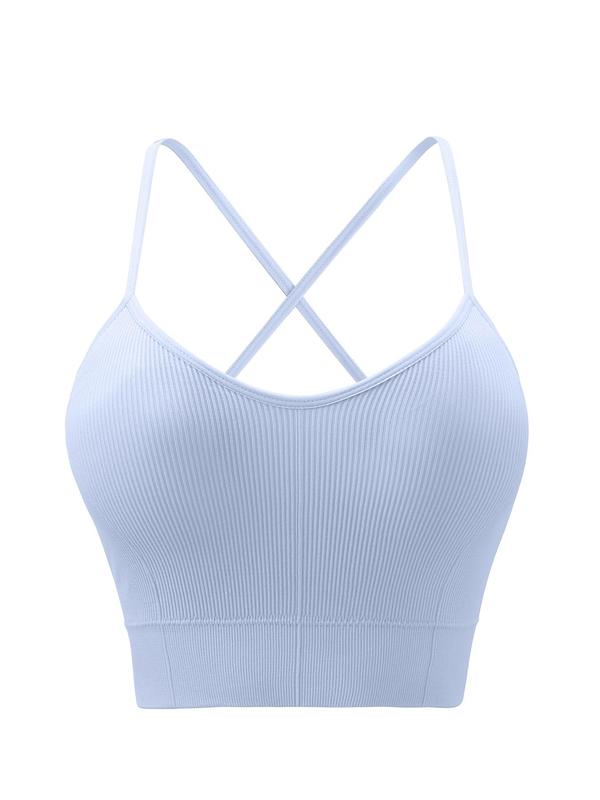 Women's Solid Criss Cross Backless Sports Bra, Fall Back-to-school Clothing, Gym Clothing, Breathable Padded Wireless Sports Bra for Yoga Gym Workout Running Tennis Pickleball, Sports Bra for Women Top