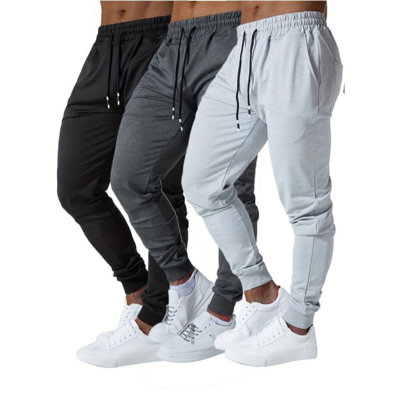 3pcs Ultra Elastic Mens Jogger Sweatpants with Deep Side Pockets for Gym Running Workout Athletic Bottom