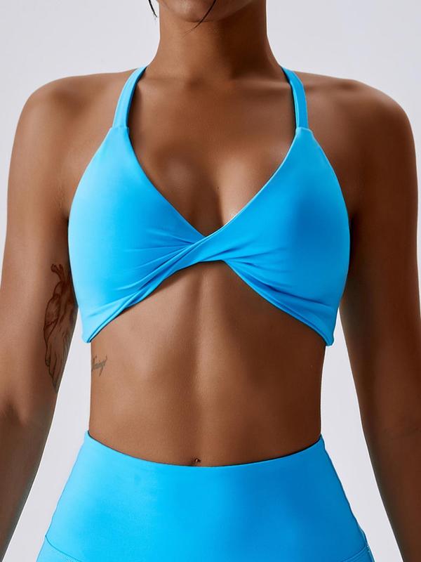 Women's Solid Twist Cut Out Sports Bra, Wireless Sports Bra for Women, Quick-drying High Stretch Seamless Yoga Lingerie Top for Back To School, Pickleball Tennis Bras, Ladies Sportswear, Fall Underwear, Women's Fall Clothing