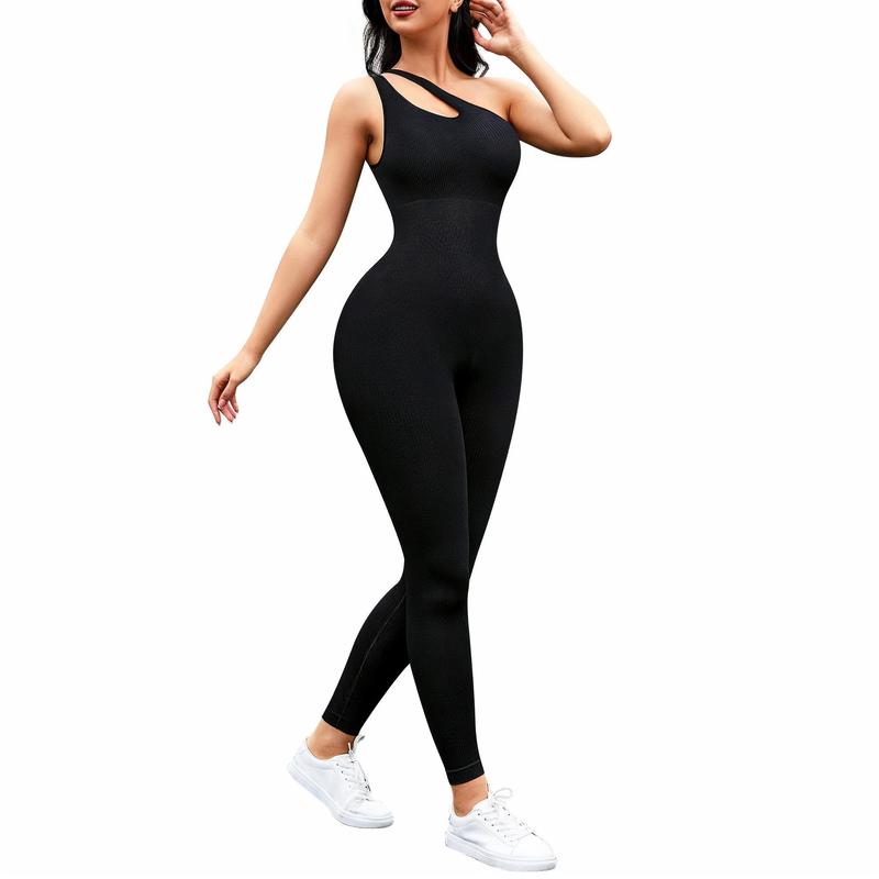 Women's One Shoulder Sleeveless Sports Jumpsuits