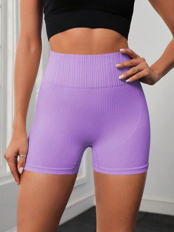 Women's Solid Ruched High Waist Sports Shorts, Gym Shorts, Summer Clothes Women, Textured Breathable Comfortable Seamless Skinny Shorts, Ladies Sportswear for Indoor Outdoor Wear, Women Sport & Outdoor Clothing