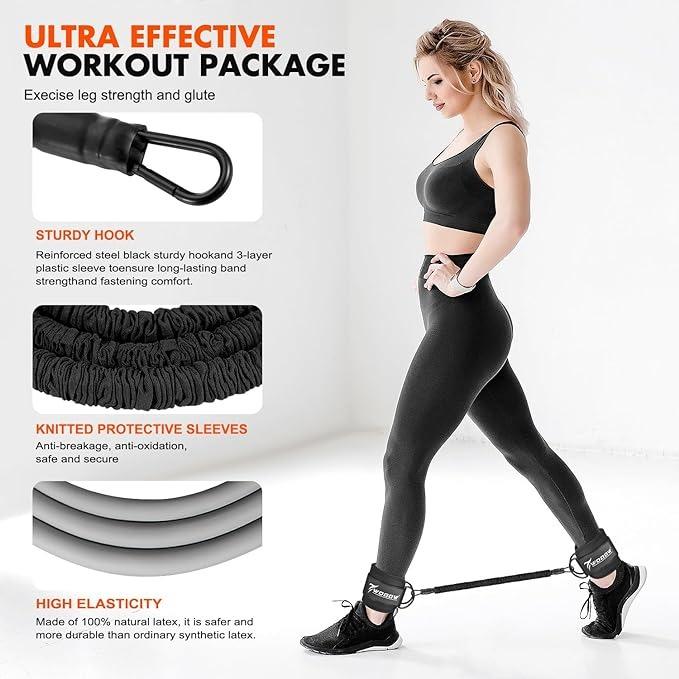 Ankle Resistance Bands with Cuffs, Ankle Bands for Working Out, Glutes Workout Equipment, Butt Exercise Equipment for Kickbacks Hip Fitness Training, Legs Resistance Bands for Women & Men