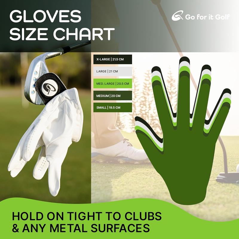 2-Pack Men's Golf Glove Left Hand with Magnetic Strap, Cabretta Leather Dry & Fresh Between Shots, Comfortable and Durable Design (2 Pack) golf gift