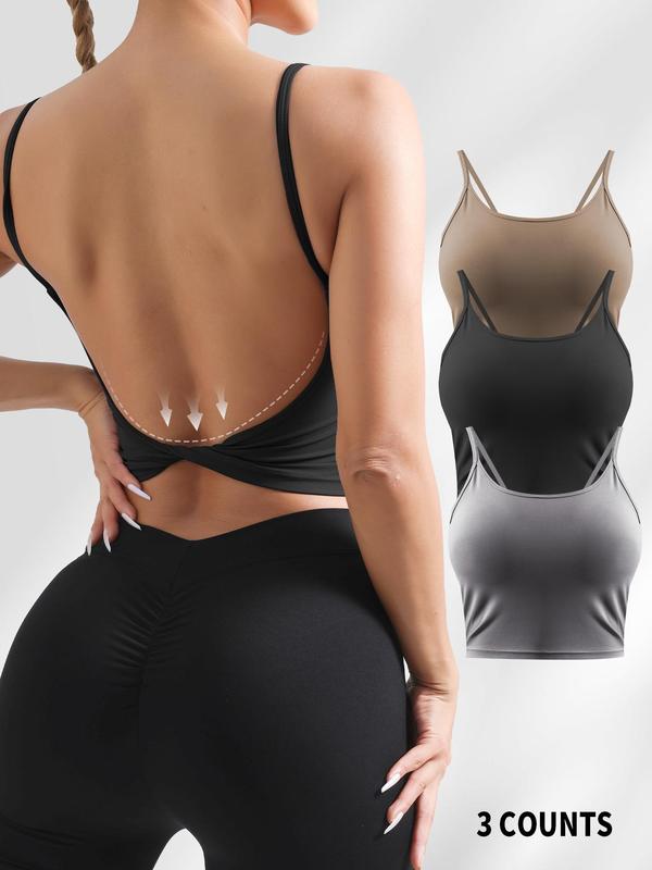 Women's Twist Backless Sports Bra,  Gym Sets for Women Solid Color High Stretch Sports Bra, Ladies Sportswear for Indoor Outdoor Wear