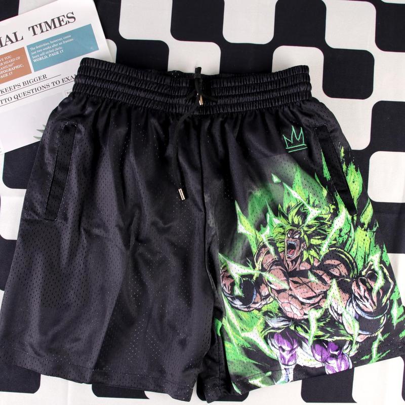 Dragon Ball Broly Power Up Shorts Men's Basketball Shorts Workout Sport Knee Pants With Four Pockets Athletic Sweat Walking Sunmmer Embroidery Shorts S-3XL