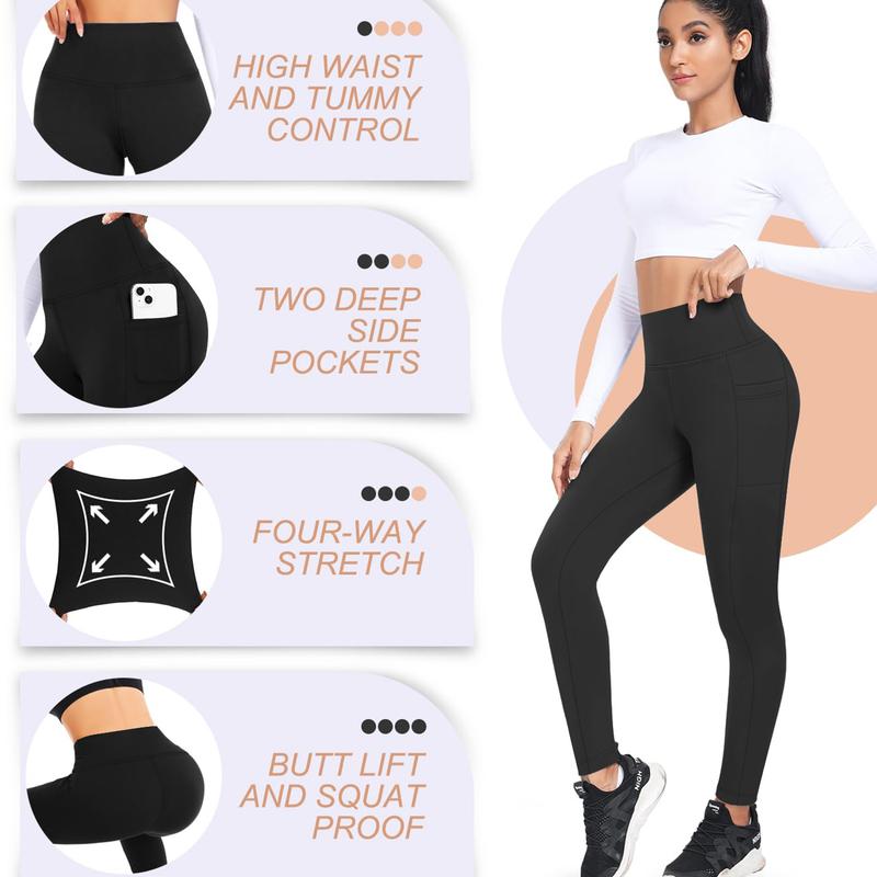 (3 Pieces) High Waisted Tummy Control Side Thermal Pocket Shaping Training Leggings Women Thin Fleece Leggings Workout Pocket Yoga Leggings