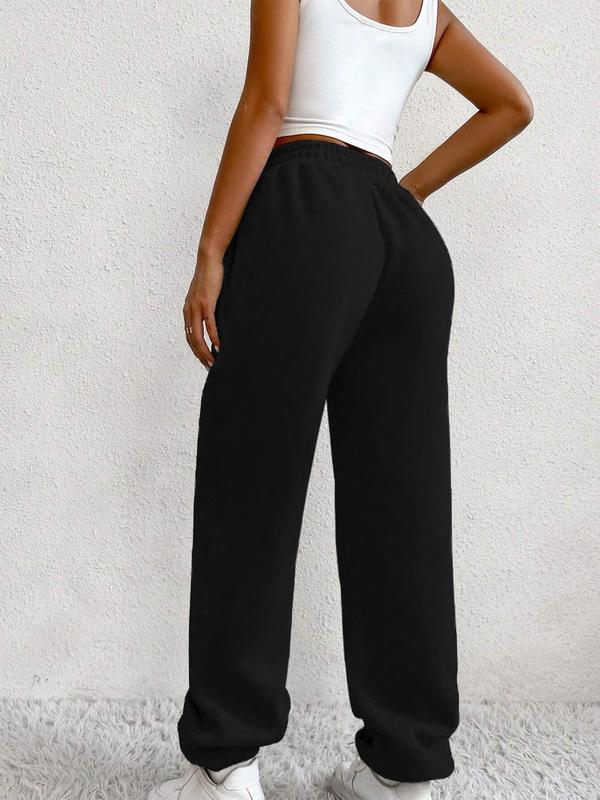 Women's Solid Elastic Waist Jogger Pants, Casual Comfy Pocket Sweatpants for Daily Wear, Ladies Bottoms for All Seasons