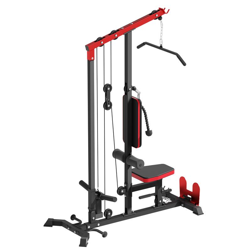 LAT Tower, LAT Pull Down and LAT Row Cable Machine with Flip-Up Footplate, High and Low Pulley Station with AB Crunch Harness, Home Gym Back Exercise Weight Machine