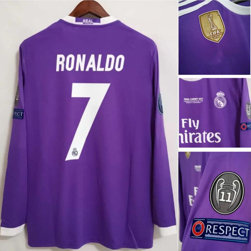 16-17 Purple Sports Soccer Vintage Jersey Football # 7 Cristiano Ronaldo Ball Edition Long Sleeve Breathable Unisex Football Tops