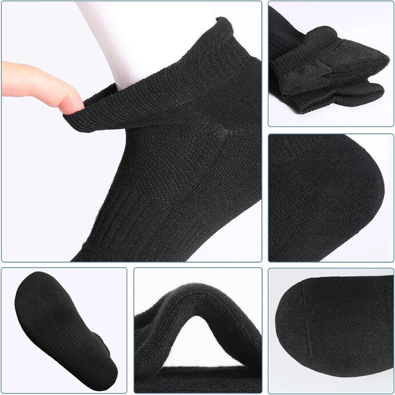 Ankle Athletic Running Socks Low Cut Sports Socks Breathable Cushioned Tab Socks for Men Women 6 Pairs-Pure Black