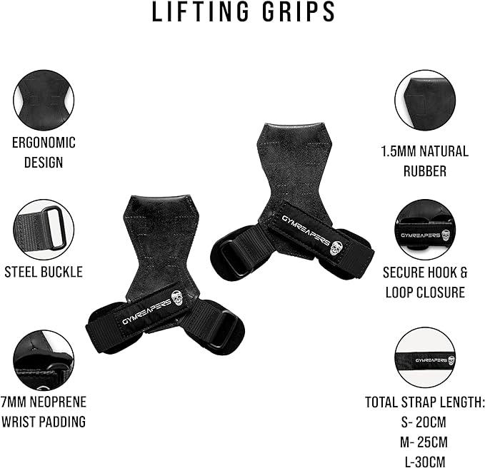 Gymreapers Weight Lifting Grips (Pair) for Heavy Powerlifting, Deadlifts, Rows, Pull Ups, with Neoprene Padded Wrist Wraps Support and Strong Rubber Gloves or Straps for Bodybuilding