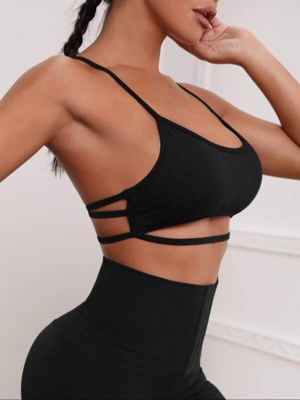 Women's Solid Criss Cross Backless Sports Bra, Summer Clothes Women, Breathable Comfortable Wireless Sports Bra, Ladies Sportswear for Indoor Outdoor Wear