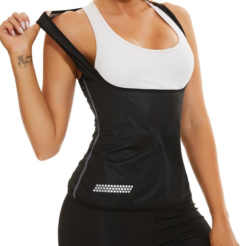 Women's Premium Milk Silk Sauna Top with Advanced Sweat-Inducing Material, Supportive Tank Design, and Eye-Catching Silver Logo for an Unmatched Fitness Experience