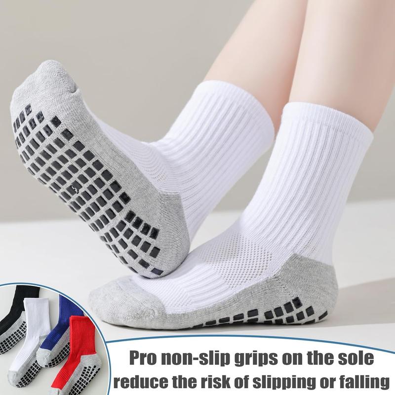 Grip Soccer Socks Cushioned Football Socks Non Slip Crew Socks Cotton Athletic Socks for Youth Boys Girls