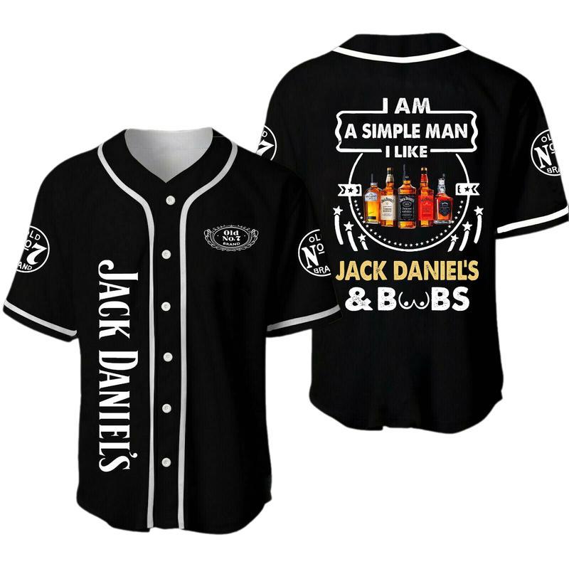 Stylish Jack Daniels Baseball Jersey for Whiskey, Premium Jack Daniel's Whiskey Barrel Camo Pattern Old Time Tennessee No.7 Button Unisex V Neck Baseball Jersey for Men and Women, Vintage Retro Whisky Holiday Liquid Alcohol Drinking Lover Fashion Tee