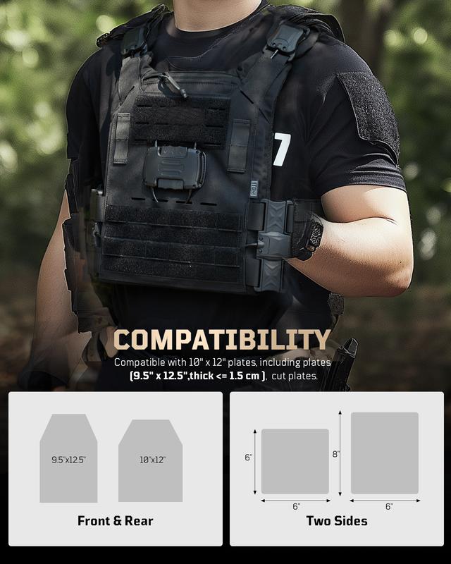 Outdoor Vest, 1S One-Button Quick Release MOLLE Vest, Full Body Adjustable 3D Breathable Weighted Vest