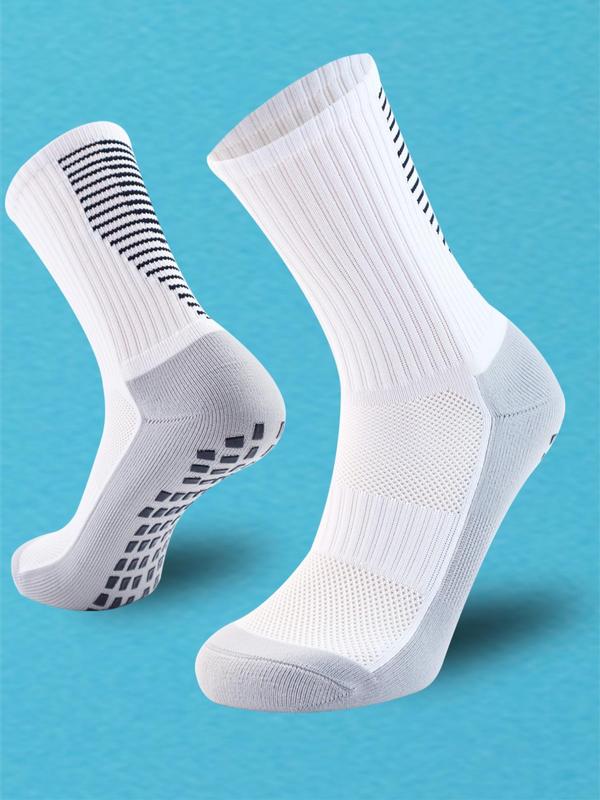 Sporty Men's Triangle Print Grippers Athletic Socks, Sports Non-Slip Soccer Crew Socks, Football Basketball Sports Socks for Men, Fall Outfits, Fallfreshness