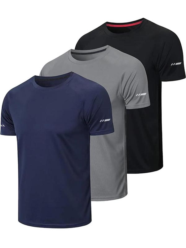 Men's Solid Color Round Neck Sports Tee, Quick Drying Breathable Short Sleeve T-shirt, Men's T-shirts, Casual Sporty Top for Gym Exercise & Running