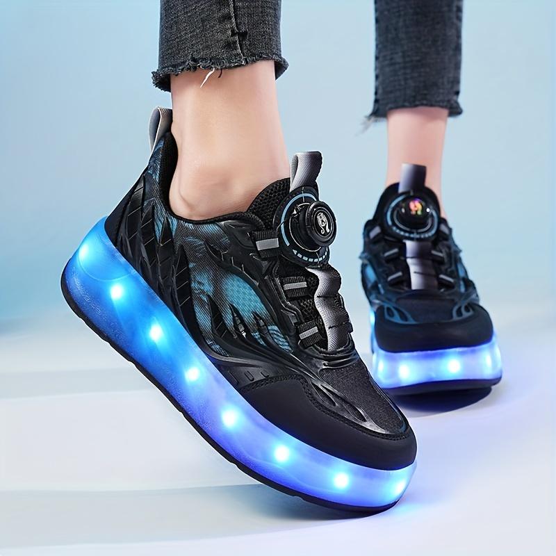 Fashion Roller Shoes With Rotating Buckle, Comfy Detachable Wheel Skate Sneakers For Outdoor