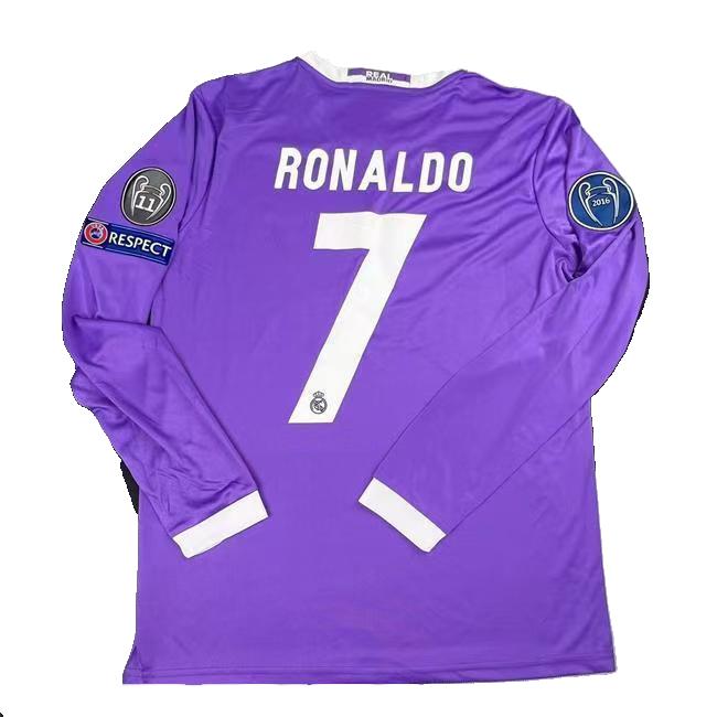 16-17 Purple Sports Soccer Vintage Jersey Football # 7 Cristiano Ronaldo Ball Edition Long Sleeve Breathable Unisex Football Tops