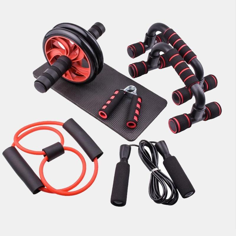 Professional Fitness Equipment Set, 1 Set Ab Training Equipment, Including Jump Rope, Push Up Bar, Resistance Band, Ab Wheel, Home Gym Equipment