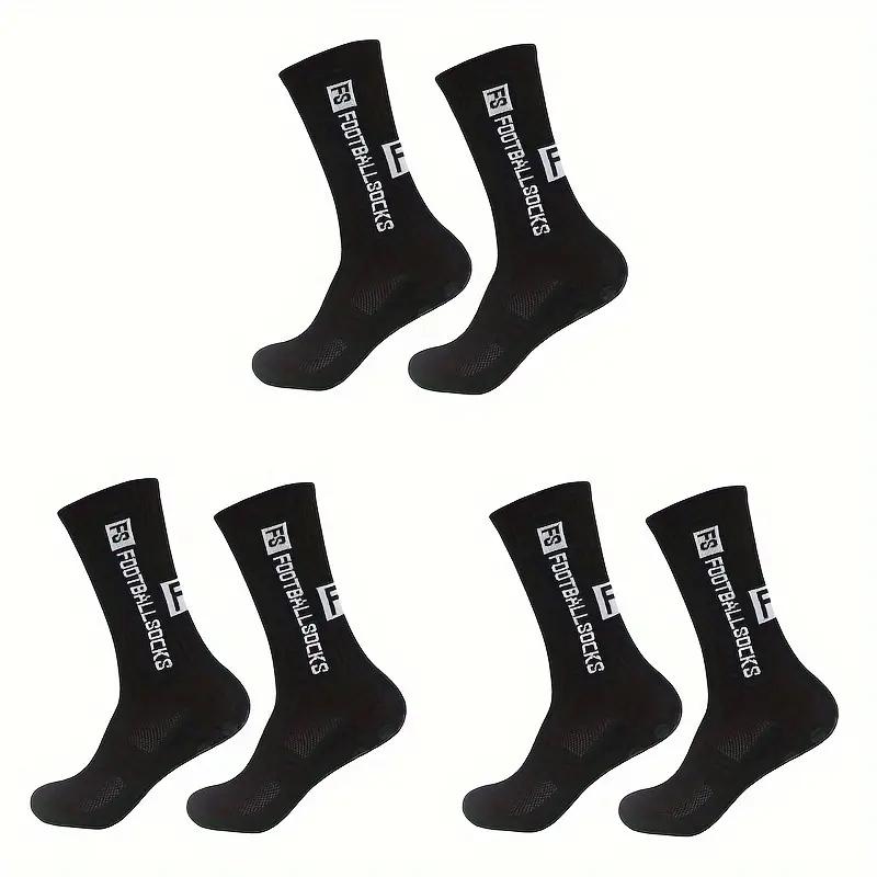 3pairs Men's Soccer Socks, Non-slip Football Socks, Breathable Wear-resistant Sport Socks For Basketball Running