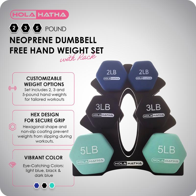 HolaHatha Neoprene Dumbbell Weight Set with Rack