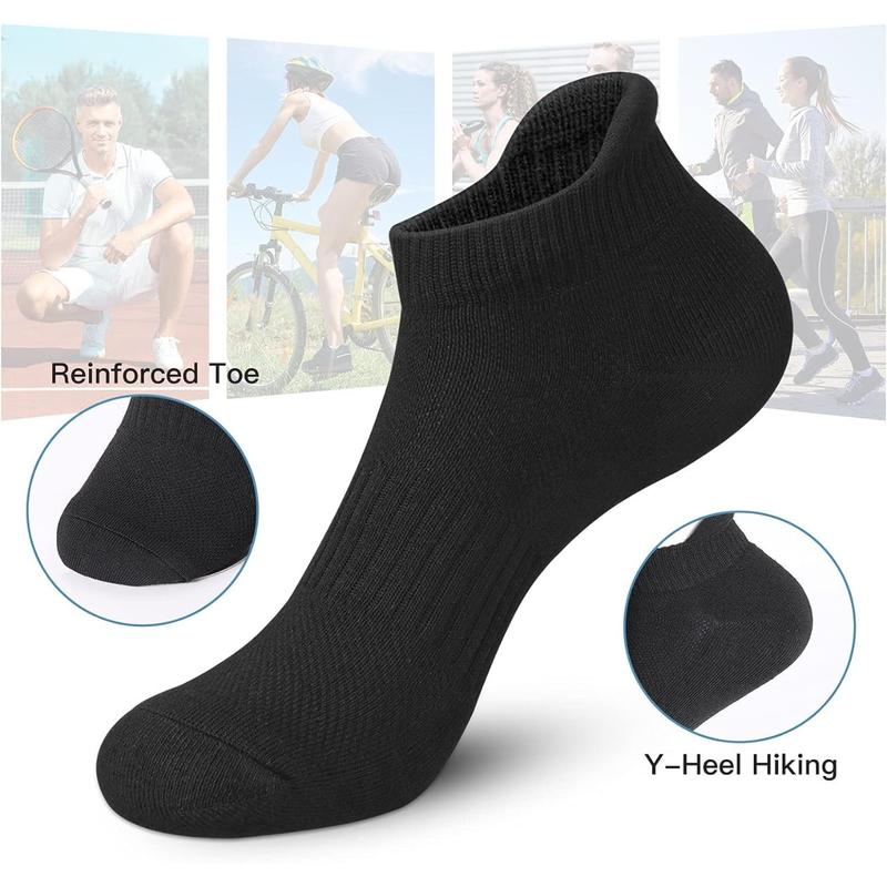 Ankle Athletic Running Socks Low Cut Sports Socks Breathable Cushioned Tab Socks for Men Women 6 Pairs-Pure Black