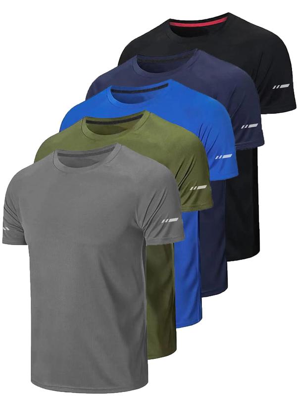 Men's Solid Color Round Neck Sports Tee, Quick Drying Breathable Short Sleeve T-shirt, Men's T-shirts, Casual Sporty Top for Gym Exercise & Running