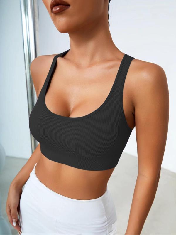 Women's Solid Criss Cross Backless Wireless Sports Bra, Breathable Comfortable Seamless Sports Bra, Ladies Sportswear for Indoor Outdoor Wear, Fall Outfits, Fallfreshness