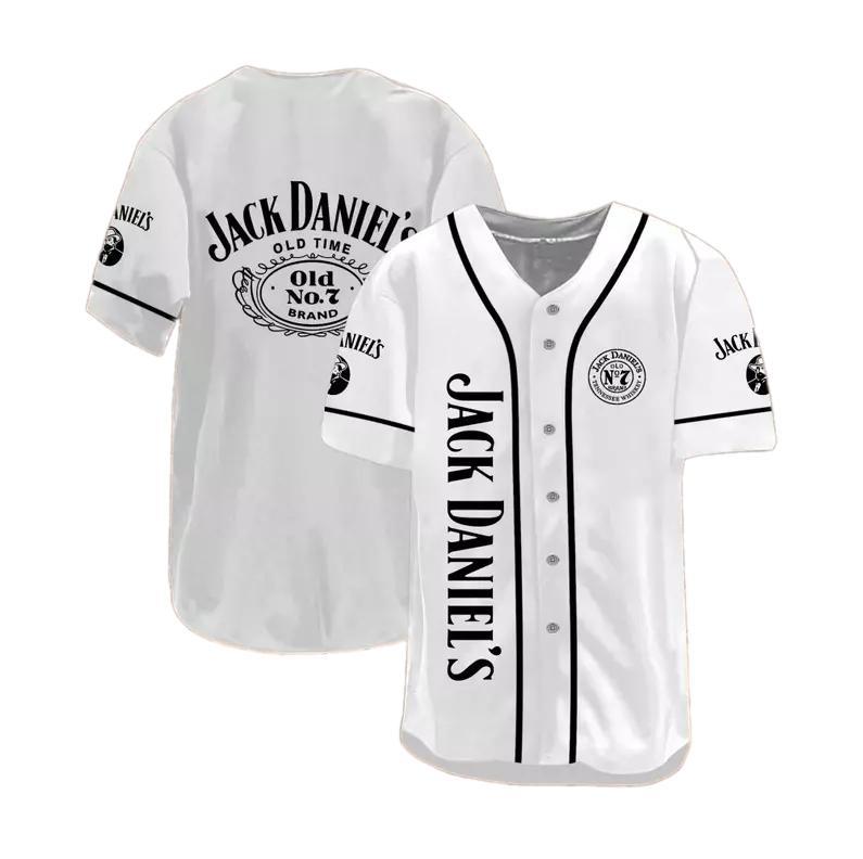 Stylish Jack Daniels Baseball Jersey for Whiskey, Premium Jack Daniel's Whiskey Barrel Camo Pattern Old Time Tennessee No.7 Button Unisex V Neck Baseball Jersey for Men and Women, Vintage Retro Whisky Holiday Liquid Alcohol Drinking Lover Fashion Tee