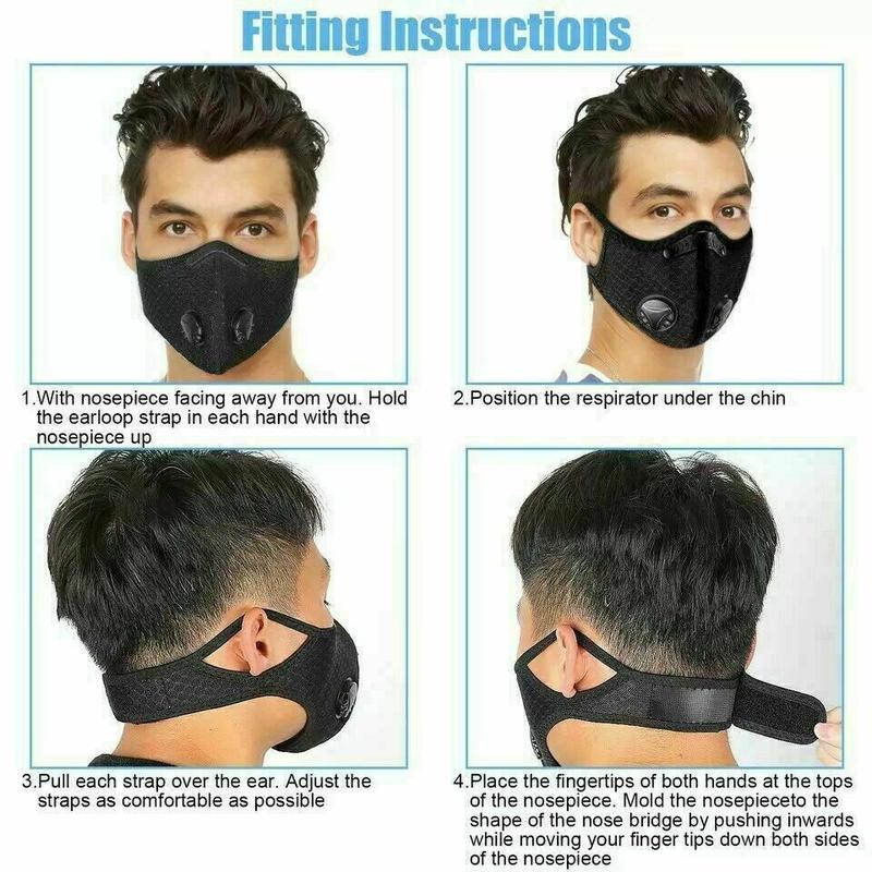 2- Pack Cycling Riding Reusable Dust Face Mask with Breathing Valve PM2.5 Carbon Filter