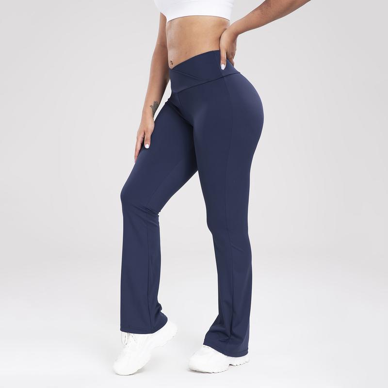 Women's Solid Color Crossover Flare Leggings,High Waisted Casual Stretchy Workout Yoga Pants, Sports Leggings Gymwears Pants Athletic Outfit