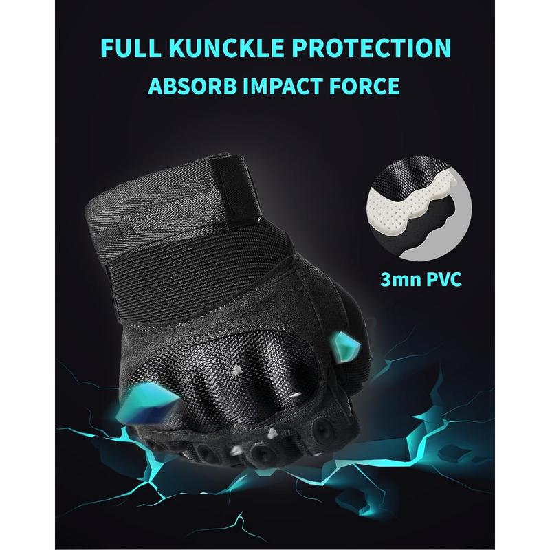 Tactical Gloves for Men, Shooting Gloves Hard Shell Knuckle Protection Leather Palm Motorcycle Gloves for Riding Shooting Airsoft Paintball Climbing Training, Black