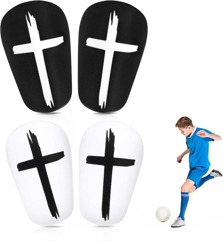 2 Pairs Mini Soccer Shin Guards, 3.15x1.97 Inch Black & White Cross Shin Guards Extra Mini Shin Pads Protective Equipment Shin Guards for Teenagers Adults Boys Girls