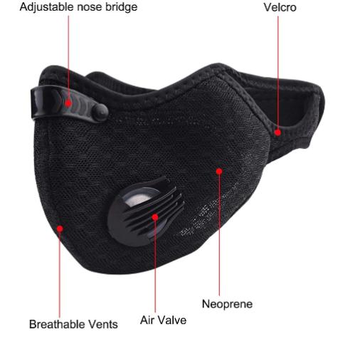 2- Pack Cycling Riding Reusable Dust Face Mask with Breathing Valve PM2.5 Carbon Filter