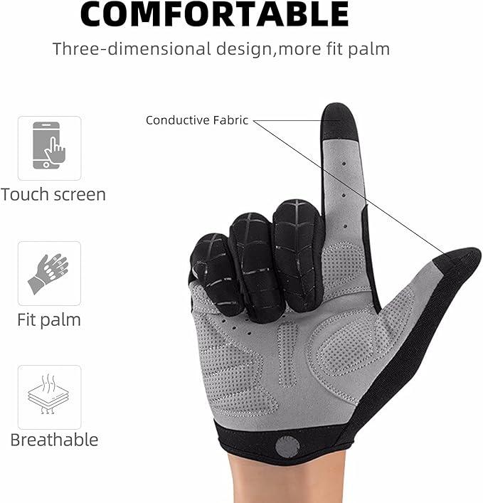 ROCKBROS Full Finger Gloves Touch Screen MTB Motorcycle Bicycle Cycling Gloves Touch Screen Anti-Slip MTB Gloves for Cycling Workout Outdoor Sports