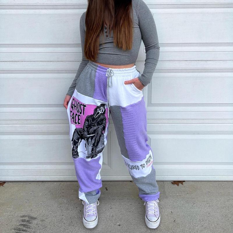 Is this Scary Movie - Purple, Halloween Jogger Pants, Horror Movie Pants, Christmas Pants, santa Jogger spooky , Horror Patchwork Sweatpants