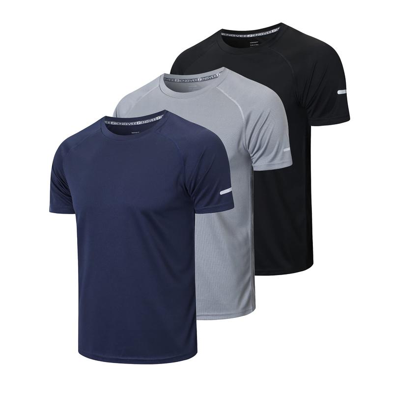 3 5 7PCS Men's Plain Round Neck Regular Sleeve,Spring Sportswear, Compression Shirts,QuickDrying T-shirt,Back To School Tops