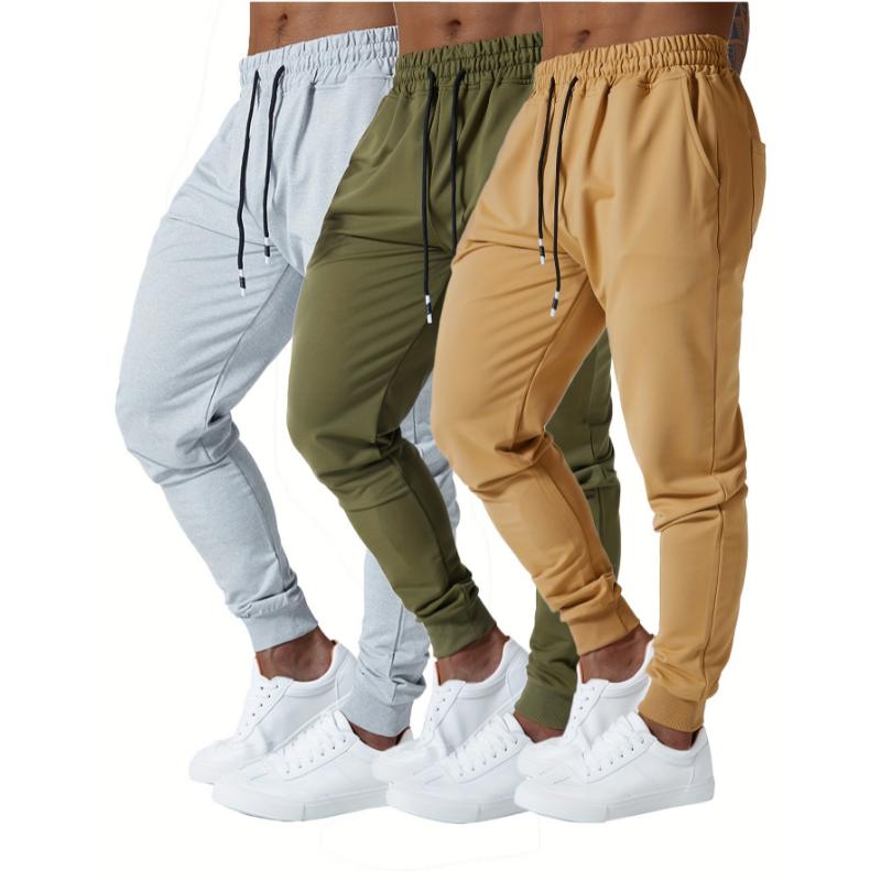 3pcs Ultra Elastic Mens Jogger Sweatpants with Deep Side Pockets for Gym Running Workout Athletic Bottom