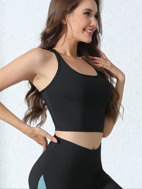 Women's Solid Criss Cross Backless Crop Sports Vest, Casual Comfortable Breathable High Stretch Cropped Sports Top for Yoga Gym Workout, Ladies Sportswear for All Seasons