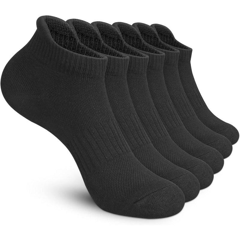 Ankle Athletic Running Socks Low Cut Sports Socks Breathable Cushioned Tab Socks for Men Women 6 Pairs-Pure Black