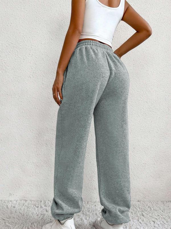 Women's Solid Elastic Waist Jogger Pants, Casual Comfy Pocket Sweatpants for Daily Wear, Ladies Bottoms for All Seasons